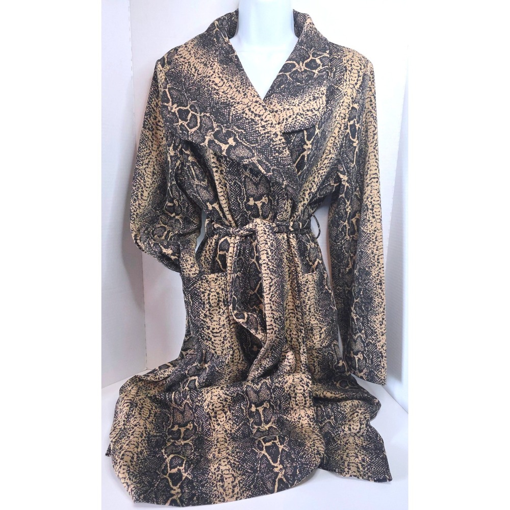 Stella Luce Heavy Knit‎ Snakeskin Print Duster Cardigan Belted Shawl Collar XL